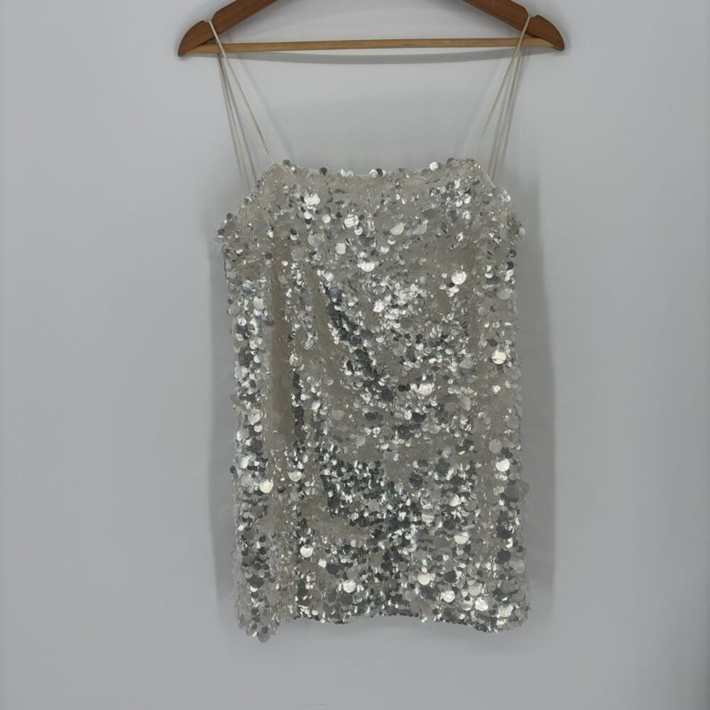 Retrofete Silver Sequin Mini Low Back Dress